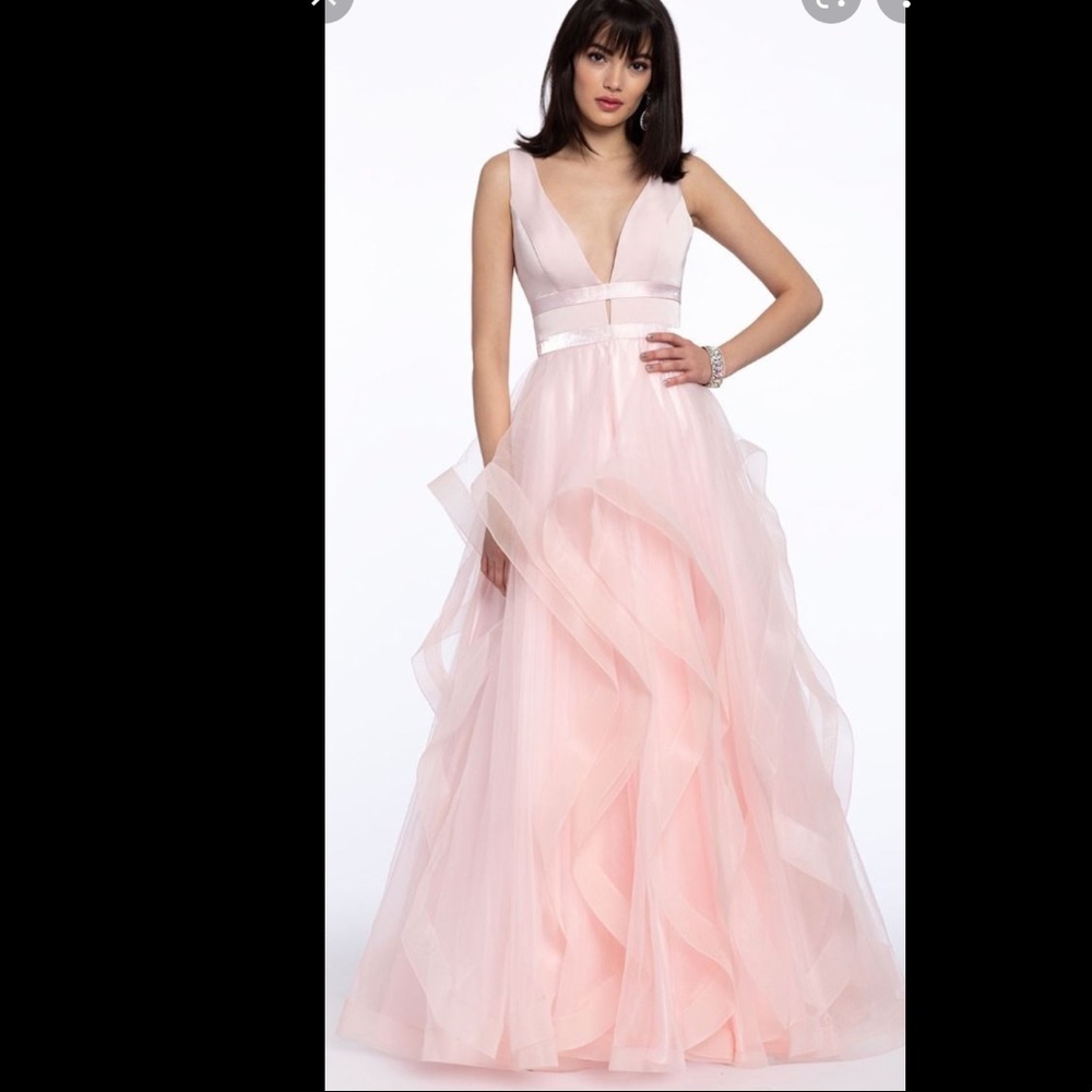 NEW Camille La Vie Satin Tiered Ruffle dress pink4